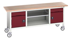 16923231.** verso mobile storage bench (mpx) with 1 drw-cbd / mid shelf / 1 drw-cbd. WxDxH: 2000x600x830mm. RAL 7035/5010 or selected